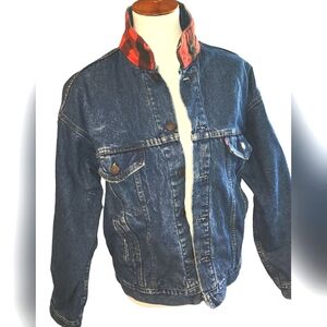 Levi Strauss Jean Jacket Heavy Lined Red Buffalo Plaid Flannel Vintage Men's M